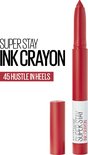 Rood "Super Stay Ink Crayon" potlood in de kleur 45 Hustle in Heels, met dop ernaast.