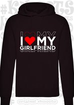 I LOVE MY GIRLFRIEND heren hoodie - Zwart - Maat M - lange mouwen - Met capuchon en steekzakken - leuke hoodies - quotes - kwoots - Valentine - Valentijnsdag