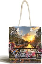 Schoudertas dames met rits - Amsterdam bedrukt strandtas - Canvas 45x50 - Strandtas - Shopper tas - Dames tassen - Zomer - Hobby