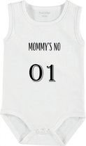 Baby Rompertje met tekst 'Mommy's NO1' | mouwloos l | wit zwart | maat 62/68 | cadeau | Kraamcadeau | Kraamkado