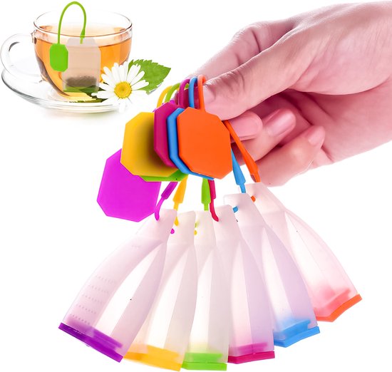 XiXiRan Grappige theefilterset, 6 stuks, siliconen theezeef, thee-ei voor losse thee, set thee-ei van roestvrij staal en siliconen, voor de meeste bekers, creatieve cadeauset