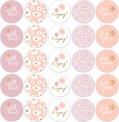 Valentijn - Huwelijk Sluitsticker - 5 assorti - Sluitzegel With Love – For You - Enjoy - Rose / Lila /Mauve  / Wit / Goud Bloem / Bloemen / Bloemetjes - Stickers | Envelop sticker