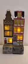 Decoratieve Huisjes - Vensterbank Huisjes - Tweezijdig Verlichte Huisjes - Typisch Hollands - met Verlichting - 2 Rood Bruine Huisjes