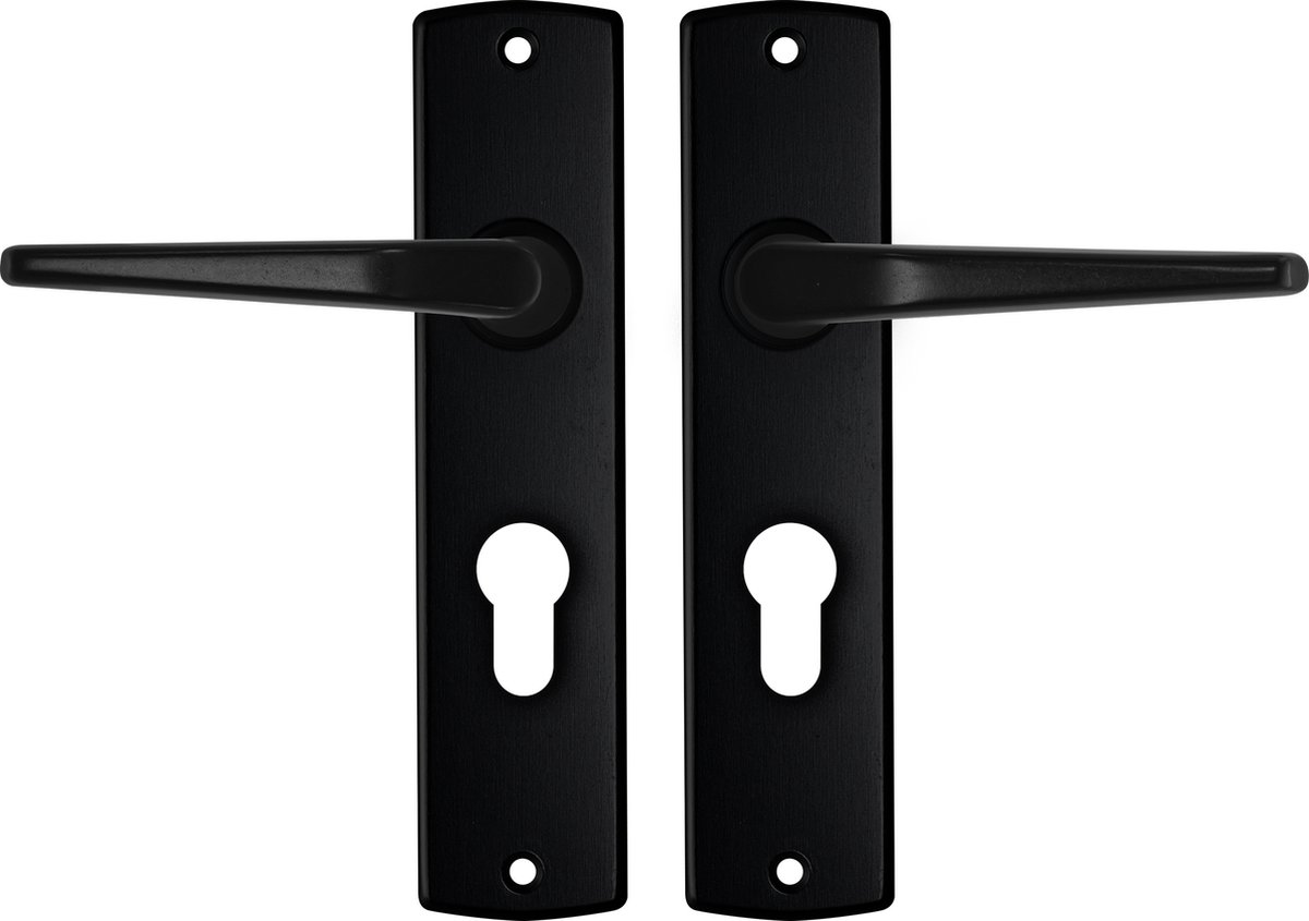 AXA Binnendeurbeslag set (Curve) Zwart: Kruk (model Duim) op schild met cilindergat PC55