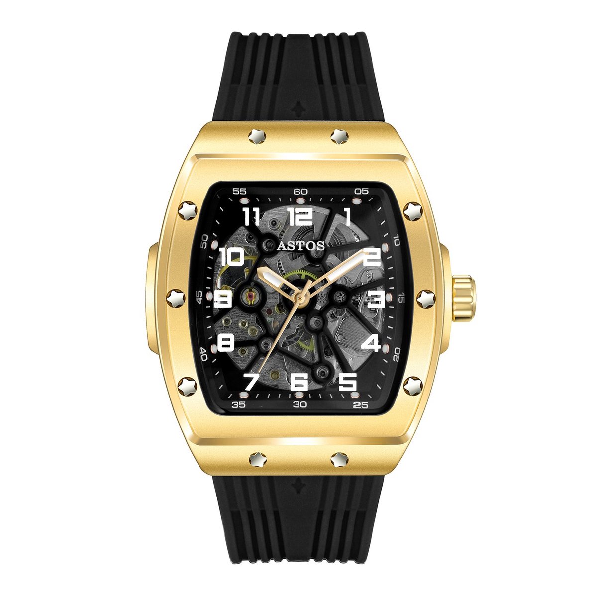 Astos Millionaire Horloge - Automatisch - Gouden case - Zwarte Band