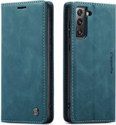 CaseMe Bookcase Pasjeshouder Hoesje Samsung S21 Blauw - Telefoonhoesje - Smartphonehoesje - Zonder Screen Protector
