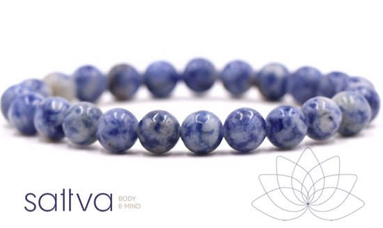 Sattva | ANTI-STRESS Blue Spot Jasper kralenarmband met 8mm beads edelsteen Mala in kado zakje