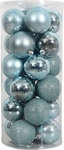 Oneiro's Luxe Kerstballen MEGA LUXE SET van 24 BLAUW - ø 60 mm - 24 stuks - groen - kerstbal - luxe verpakking – kerstcollectie – kerstdecoratie – kerstboomhanger – kerstversiering – zilver