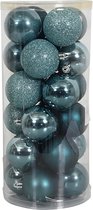 Oneiro's Luxe Kerstballen MEGA LUXE SET van BLAUW - ø 40 mm- 24 stuks - groen - kerstbal - luxe verpakking – kerstcollectie – kerstdecoratie – kerstboomhanger – kerstversiering – zilver