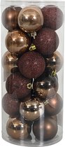 Oneiro's Luxe Kerstballen MEGA LUXE SET van 24 BRUIN - ø 80 mm - 24 stuks - groen - kerstbal - luxe verpakking – kerstcollectie – kerstdecoratie – kerstboomhanger – kerstversiering – zilver