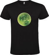 Zwart t-shirt met groot 'BitCoin print' in Groene  tinten size 4XL