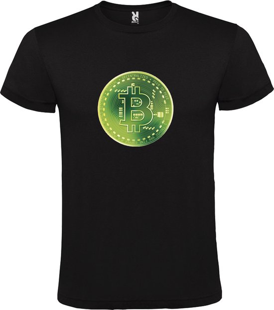 Zwart t-shirt met groot 'BitCoin print' in Groene tinten