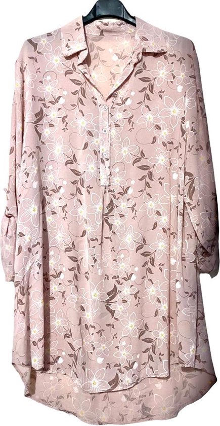 Robe chemise - Imprimé floral - Manches longues - Rose - Taille unique ( S-XL)