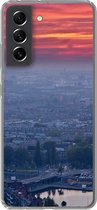 Geschikt voor Samsung Galaxy S21 FE hoesje - Rotterdam - Zonsondergang - Roze - Siliconen Telefoonhoesje