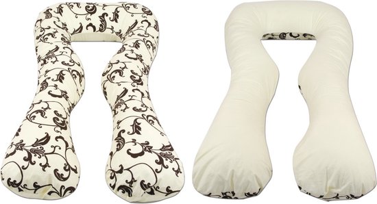 Voedingskussen - Zwangerschapskussen - 300 cm - 100% katoen - crème en crème met bruine bladeren