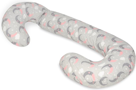 Voedingskussen - Body pillow - 240 cm - 100% katoen - grijs met manen