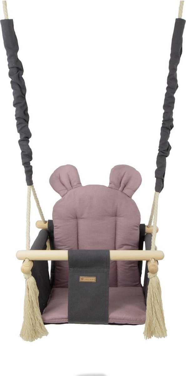 Babyschommel - babyswing - met oren - max. 20 kg - grijs, lichtroze