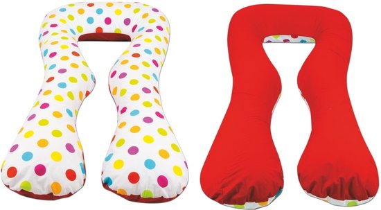 Voedingskussen - Zwangerschapskussen - 300 cm - 100% katoen - rood met gekleurde stippen