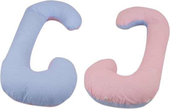 Voedingskussen - Body pillow - 240 cm - 100% katoen - roze en blauw geruit