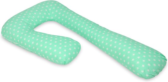 Voedingskussen - Zijslaapkussen - 235 cm - 100% katoen - mintgroen met sterren