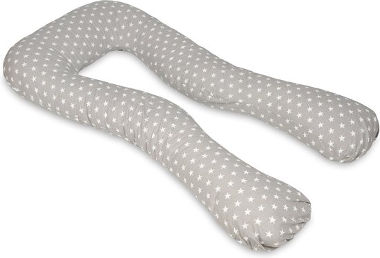 Voedingskussen - Zwangerschapskussen - 300 cm - 100% katoen - grijs met witte sterren