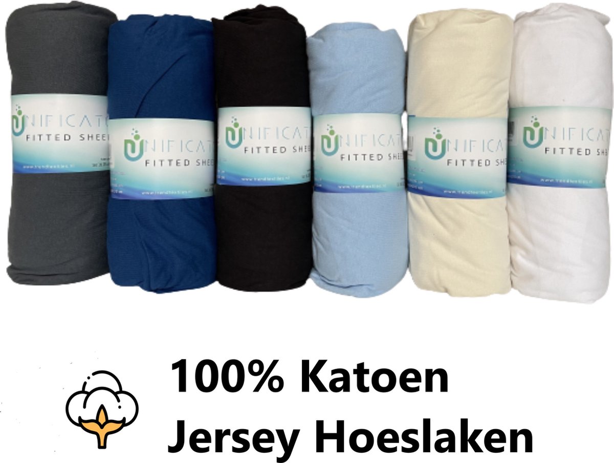 UNIFICATO Hoeslaken 100x200/210 cm - Zachte Jersey - Stretch - 100% Katoen - Lichtblauw