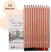 LBB Huidskleur potloden - 12 kleuren - zachte strakke structuur - skintones potloden - huidskleur stiften - kleurpotloden voor volwassenen set -