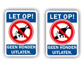 Geen honden uitlaten verkeersbord set 2 stickers afmeting 12 x 17,5 cm.