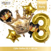 Cijfer Ballon 3 * Snoes * Black & Gold Thema * Prinsen & Prinsessen * Crown * Kroon * Royal Celebration * Verjaardag Decoratie Ballonnen Pakket * Boeket Ballonnen * Nummer Ballon 3