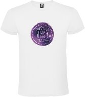 Wit t-shirt met groot 'BitCoin print' in Paarse tinten size L