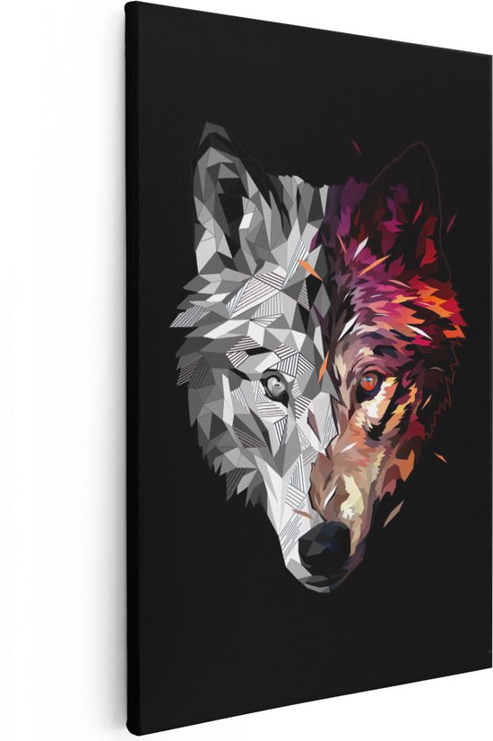 Artaza Canvas Schilderij Wolf in Geometrische Vormen - 60x90 - Foto Op Canvas - Wanddecoratie