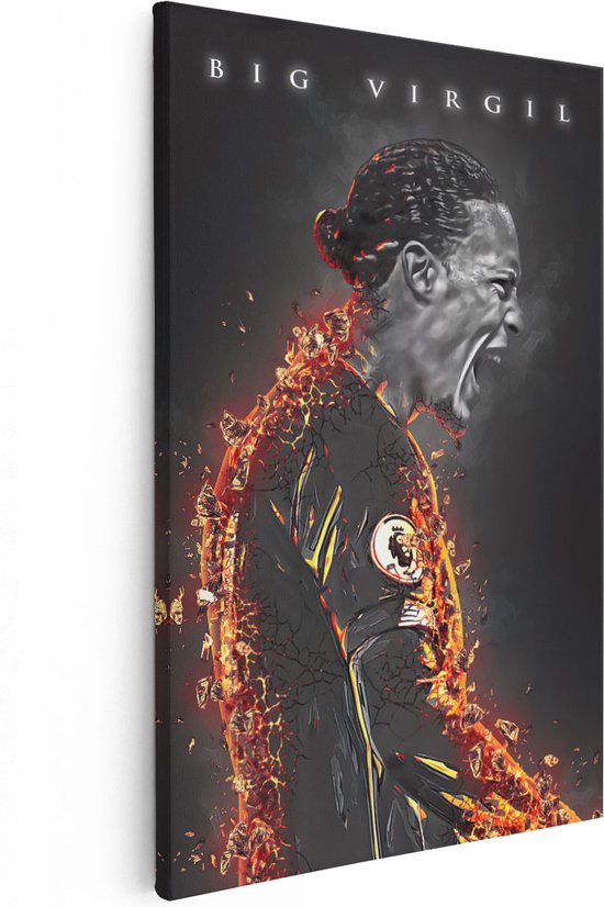 Artaza Canvas Schilderij Big Virgil van Dijk in Vuur en Vlam - 60x90 - Foto Op Canvas - Wanddecoratie