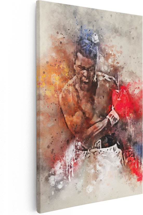 Artaza Canvas Schilderij Muhammad Ali met Verfkleuren - 40x60 - Poster Foto op Canvas - Canvas Print