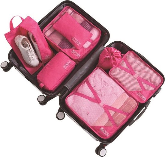 7 Delige Packing Cubes set Luxe Koffer Organizer Hot pink Roze bol