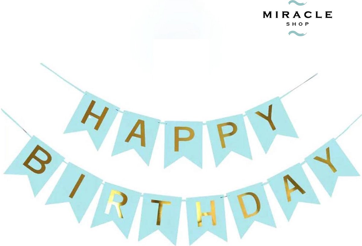 HAPPY BIRTHDAY Slinger XXL (20 cm x 16 cm), Letter Slinger, Blauw-Goud, 13 stuks, Verjaardag, Feest, Party, Decoratie, Versiering