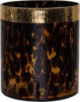 Oneiro’s Luxe Waxinelichthouder  LEOPARD Bruin - Ø 15x17 cm - kaarsenhouders - kaarsenhouder - waxinehouder - decoratie – woonaccessoires – theelichthouder – zwart – goud – zilver