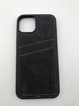 Hoogwaardige back cover met pasjes vakje - Geschikt voor iPhone 13 - Suede/TPU backcover - Zwart (Past Alleen iPhone 13)