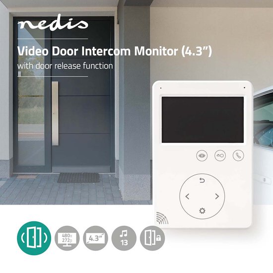 Nedis Videodeurbel - Maximale resolutie: 480x272 - 2-weg communicatie - Netvoeding - Wit — afbeelding 2