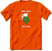 make beer not war Bier T-Shirt | Unisex Kleding | Dames - Heren Feest shirt | Drank | Grappig Verjaardag Cadeau tekst | - Oranje - XL