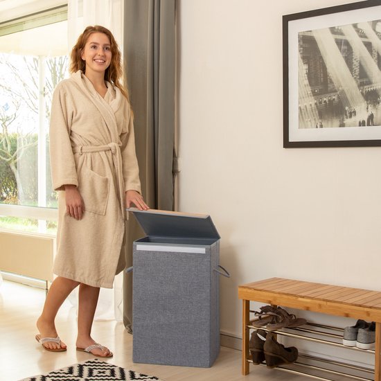 Relaxdays 2x panier à linge pliable - couvercle avec velcro - 60 litres - sac à linge - gris