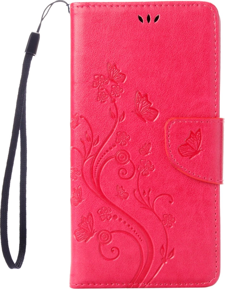 Mobigear Telefoonhoesje geschikt voor Apple iPhone SE (2020) Hoesje | Mobigear Flowers Bookcase Portemonnee | Pasjeshouder voor 2 Pasjes | Telefoonhoesje voor Pinpas / OV Kaart / Rijbewijs - Magenta