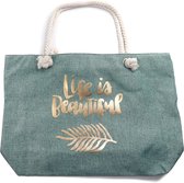 Strandtas Life is Beautiful - Canvas - 60x37 cm - Groen
