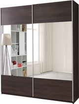 InspireMe-Kledingkast met Spiegel Garderobekast met planken en kledingstang - 2 deuren(175/ 60/211)- BAWARIO (Wenge)