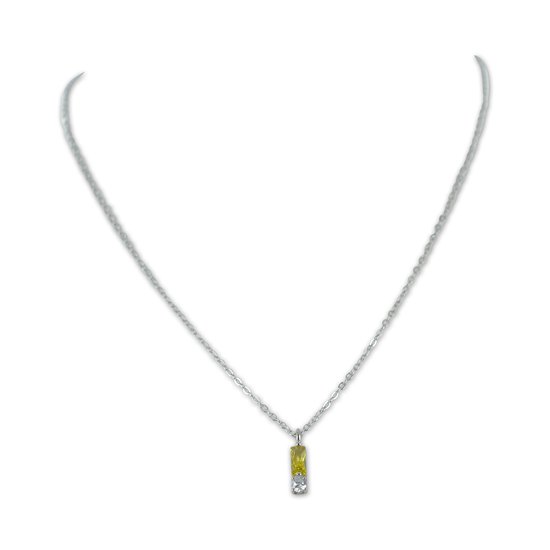 Silventi 9SIL-22254 Zilveren Ketting met Hangertje - Dames - Zirkonia - Geel - 5,5 x 3 mm - Zirkonia - Wit - 3,1 mm Doorsnee - Ankerschakel - 1,3 mm Dikte - 40 + 5 cm Lengte - Rhodium - Zilver