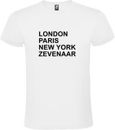 Wit t-shirt met " London, Paris , New York, Zevenaar " print Zwart size XS