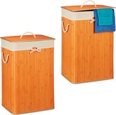 Relaxdays 2x wasmand bamboe - wasbox opvouwbaar - 80 L - 65,5 x 43,5 x 33,5 cm - oranje