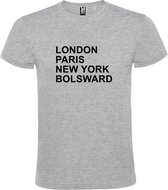 Grijs t-shirt met " London, Paris , New York, Bolsward " print Zwart size XL