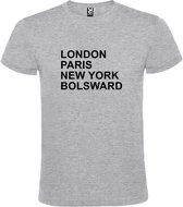 Grijs t-shirt met " London, Paris , New York, Bolsward " print Zwart size M