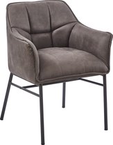 HTfurniture-Taney Dining Chair-Grey Color Microfiber-With Armrests- black legs