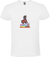 Wit T-shirt met Paard in Multi colors size M